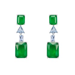 Green Square Triangle Stud Earrings