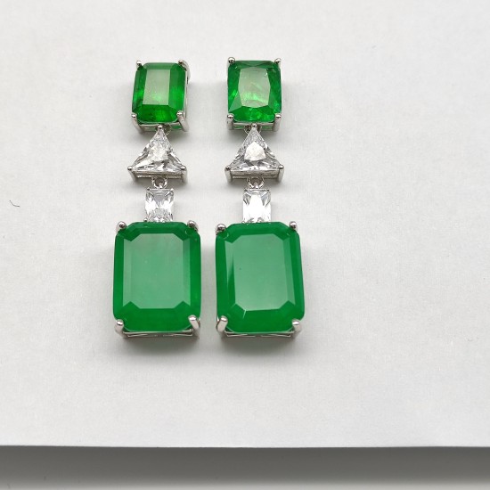 Green Square Triangle Stud Earrings