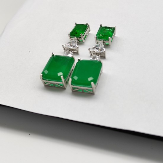 Green Square Triangle Stud Earrings