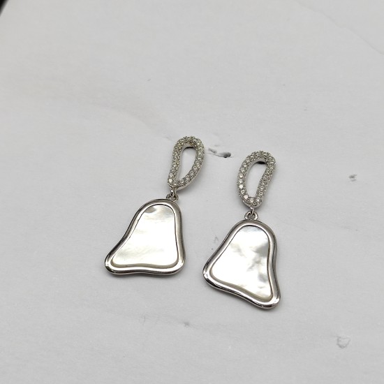 White Mother-of-Pearl Earrings With Diamonds