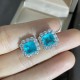 Blue square ice flower cut high carbon diamond earrings