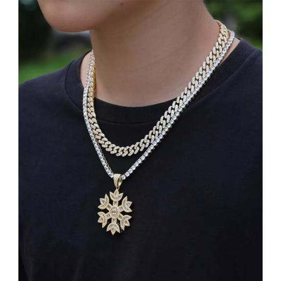 Snowflake gold plated full studded cz diamond pendant