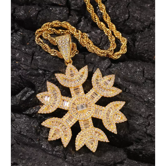 Snowflake gold plated full studded cz diamond pendant