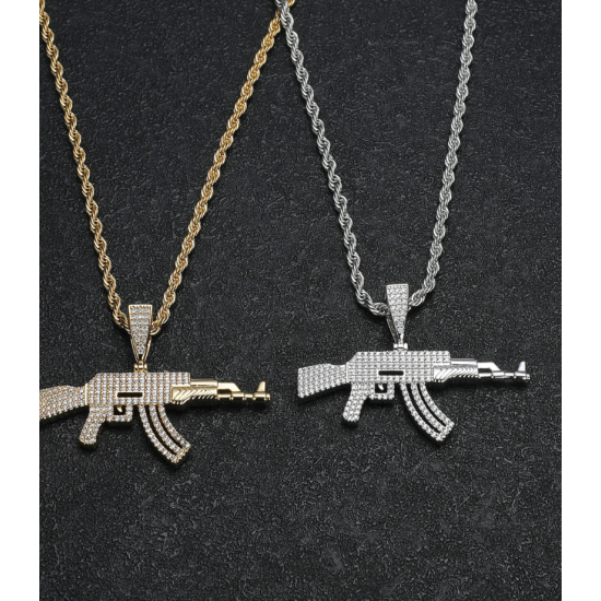 inlay cz diamond hiphot gun pendant