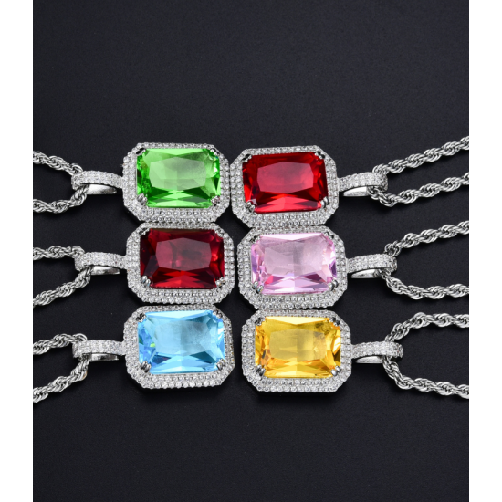 studded cz diamond square pendant