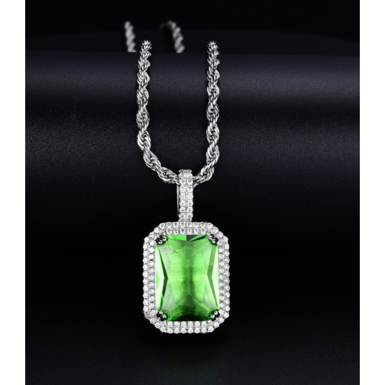 studded cz diamond square pendant