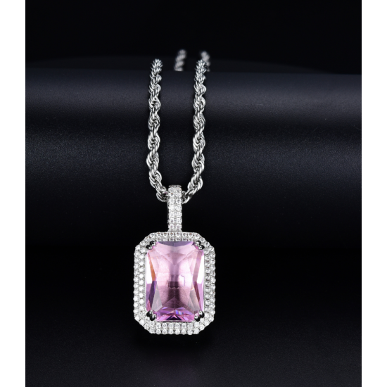 studded cz diamond square pendant