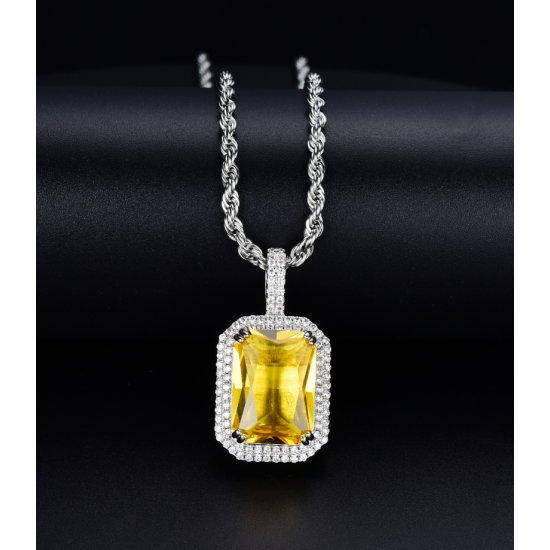 studded cz diamond square pendant