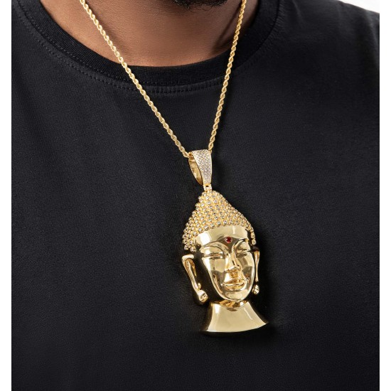 studded cz diamond gold plated Buddha head pendant