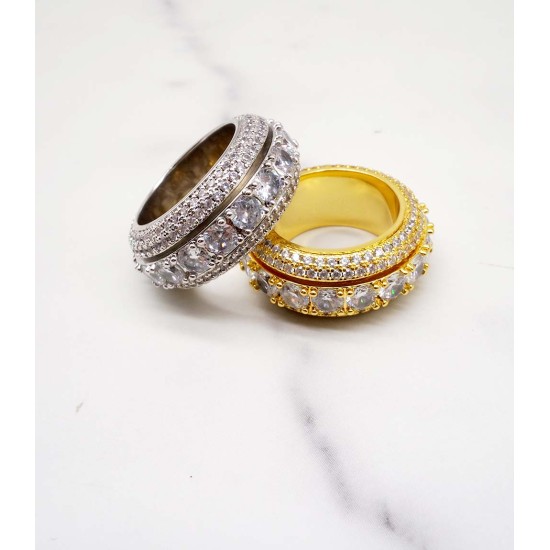 luxury gold plated full studded cz diamond rotating ring