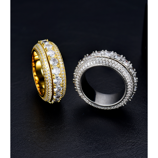 luxury gold plated full studded cz diamond rotating ring