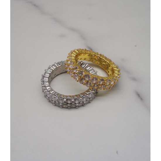 luxury double row gold plated full studded cz diamond ring