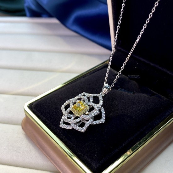 Ice cut yellow flower shape geometric high carbon diamond Pendant